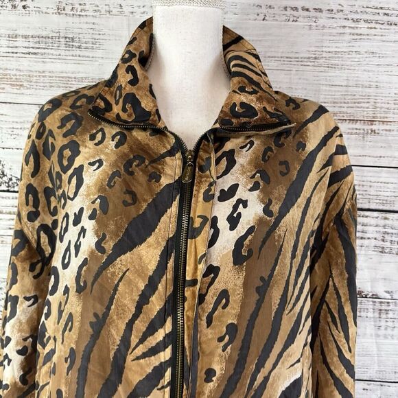 Vintage Fuda International Animal Print 100% Silk Windbreaker Jacket size Large - Picture 5 of 12